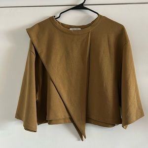 Zara Brown Cropped Knit Sweater - 3/4 Sleeve